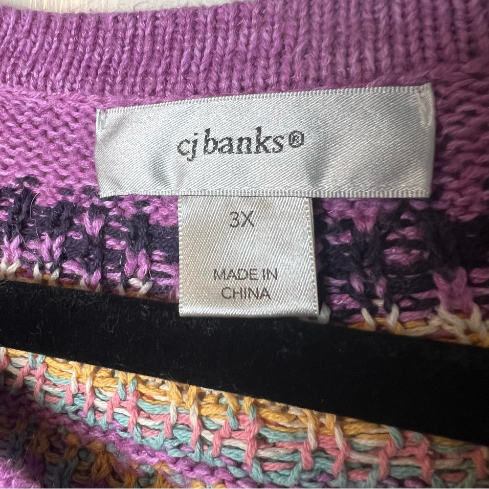 CJ Banks Fair Isle Yoke Crewneck Sweater Purple Multicolor Plus Sz 3X - Picture 3 of 5